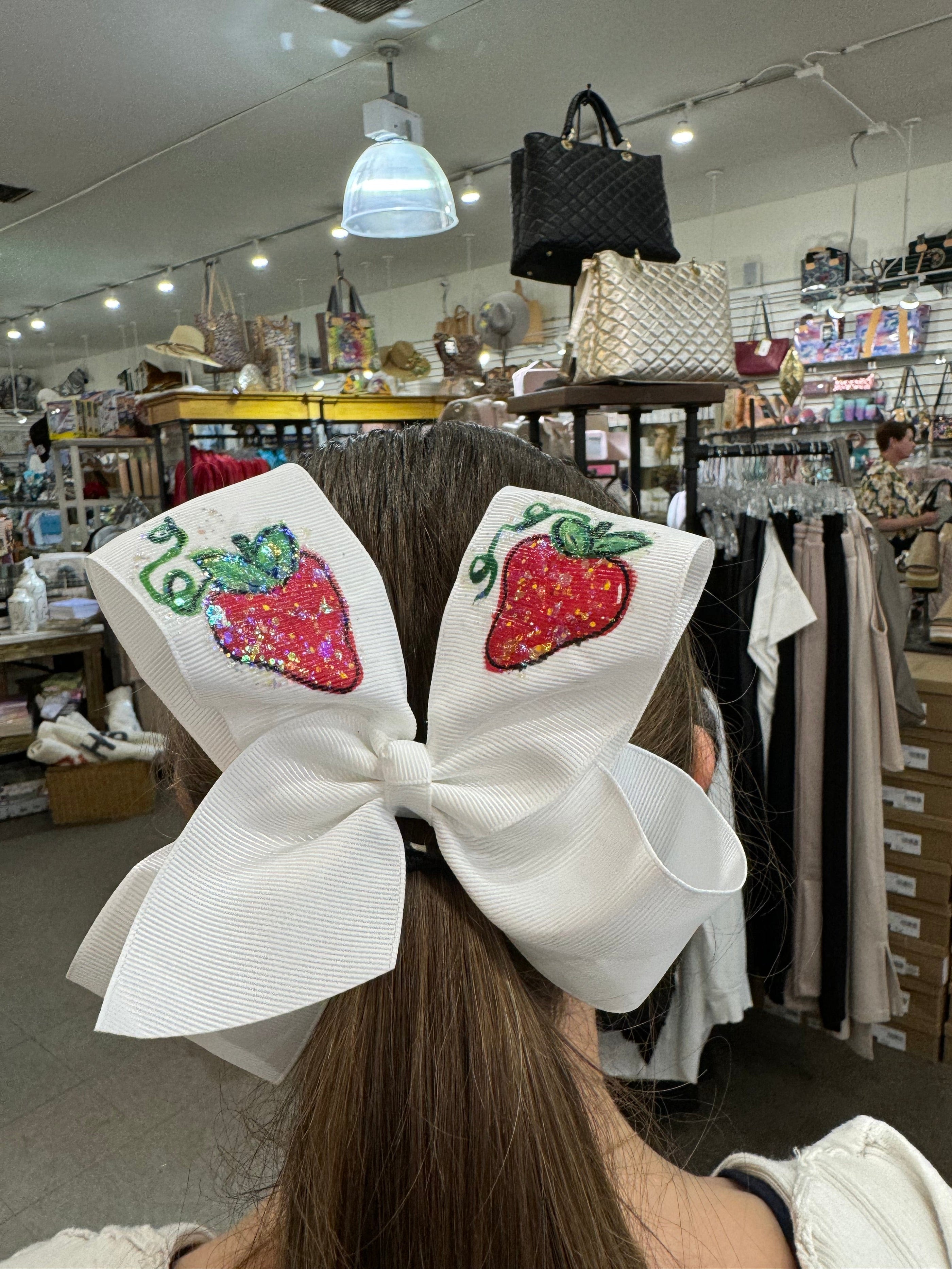 Heidi Davis Heidi Davis Strawberries Hand Painted Bow Double Glitter - Little Miss Muffin Children & Home