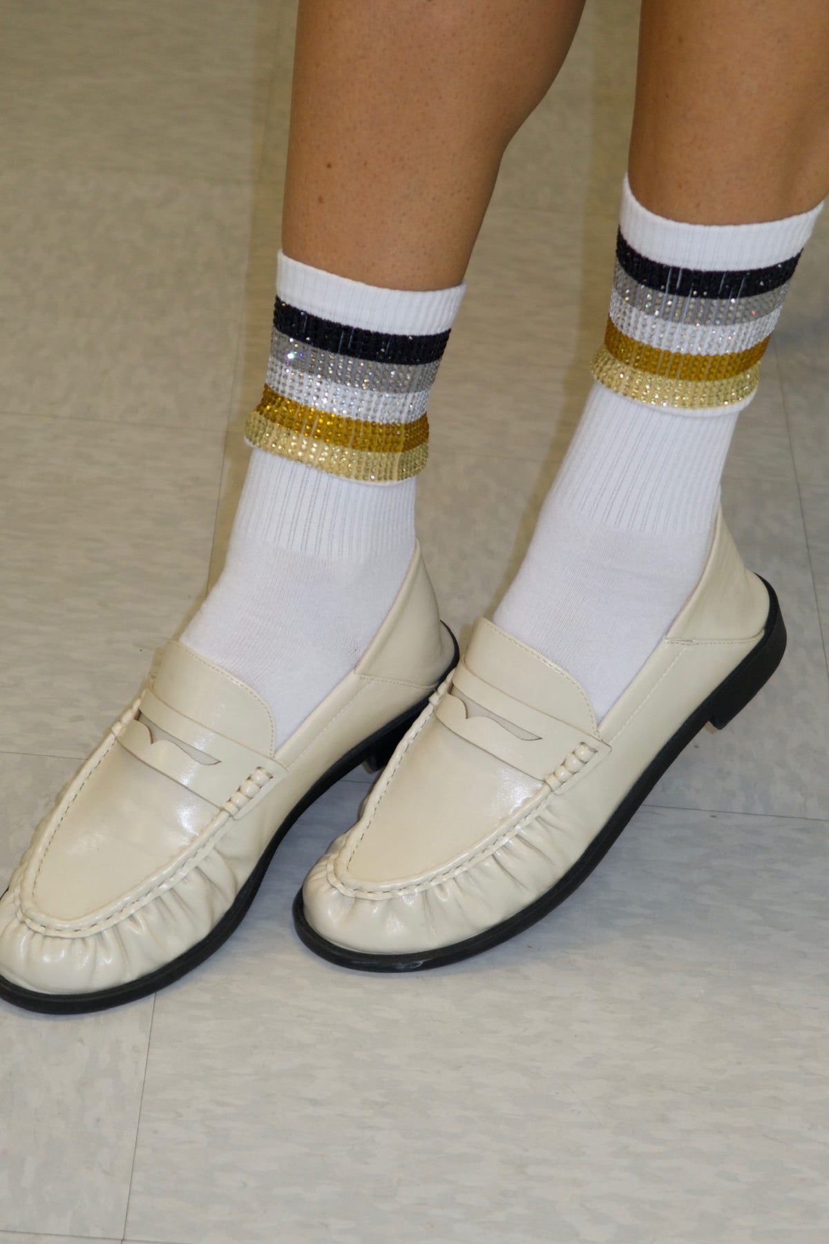 Sparkle City Black & Gold Rhinestone Crew Socks
