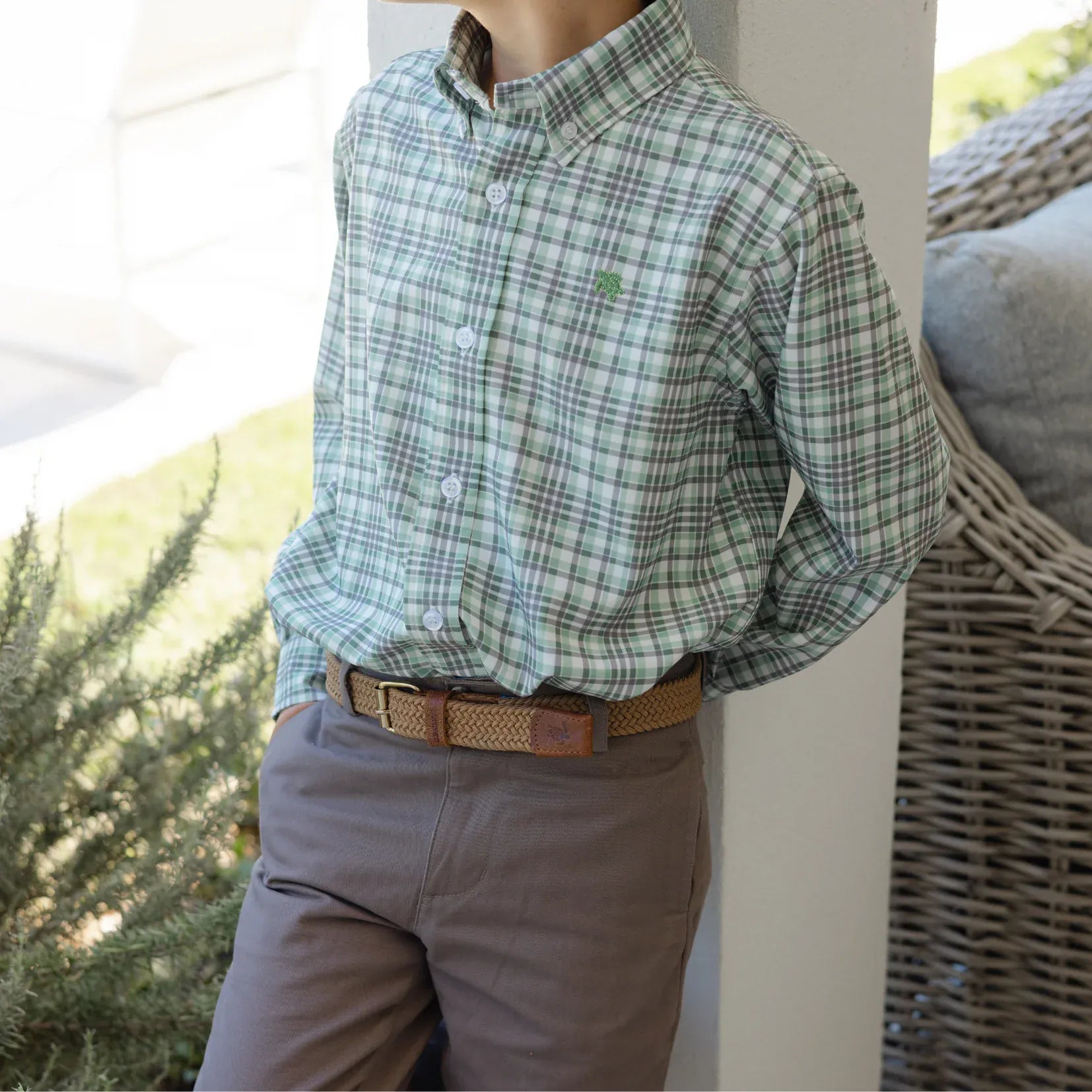 Roscoe Performance Button Down Shirt in Oak Plaid