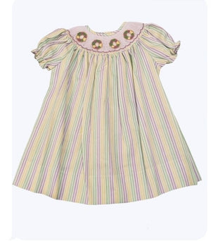 Lulu Bebe Lulu Bebe King Cake Smocked Mardi Gras Striped Emma Bishop Dress - Little Miss Muffin Children & Home