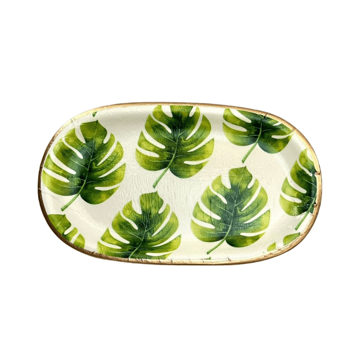 Large Ceramic Jewelry Tray in Palm Leaves