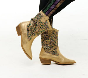 SongLily Mardi Gras Rhinestone Cowboy Boots