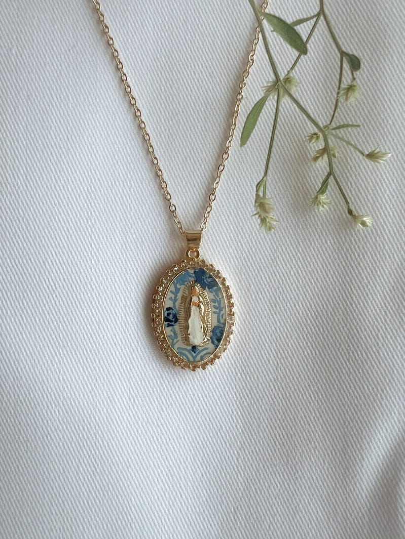 Mary in Blue China Necklace