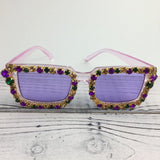 SongLily Mardi Gras Rhinestone Square Sunglasses Purple