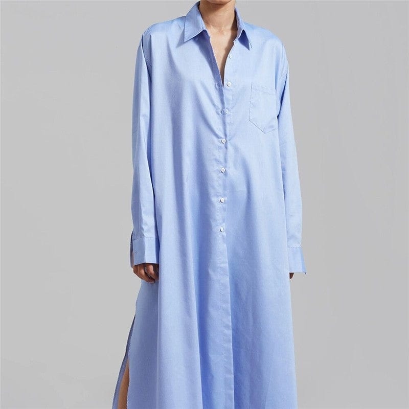 FurDecoration Casual Blue Split Hem Loose Maxi Shirt Dress - Little Miss Muffin Children & Home