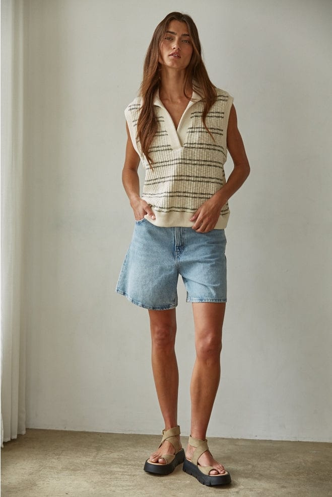 By Together Cream Black Knit Open Collar Neck Sleeveless Top - Little Miss Muffin Children & Home