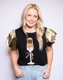 Bomb Designs Sequin Cheers Women's Metallic Ruffle Sleeve Tee