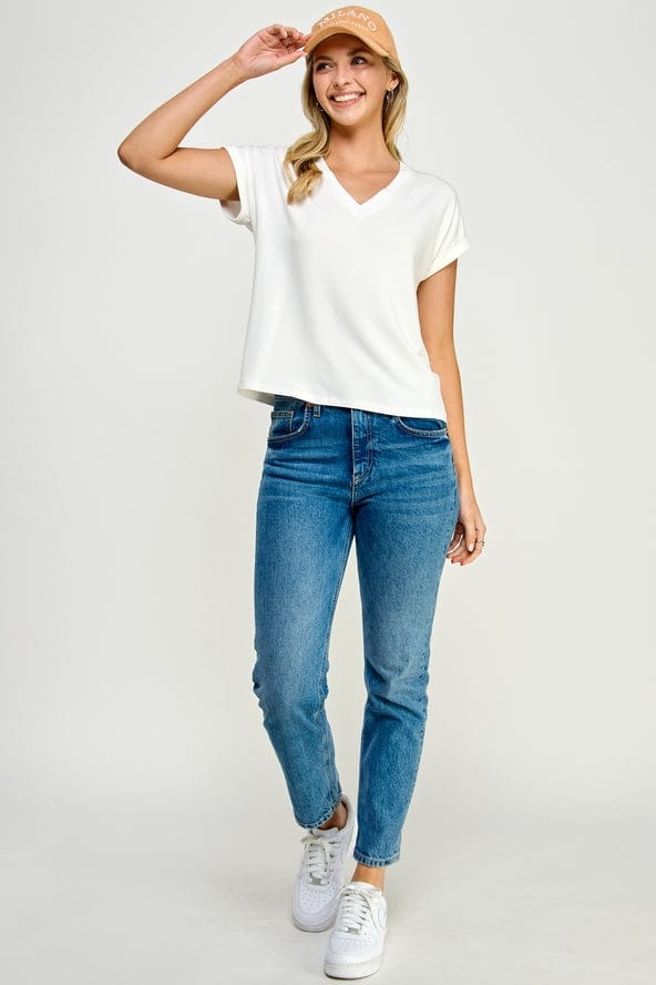 Ellison Ellison V-Neck Tee in Off White - Little Miss Muffin Children & Home