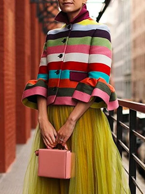 KooPros KooPros Bell Sleeve Multi-colored Striped Button Down Blouse - Little Miss Muffin Children & Home