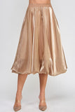 Ellison Shiny Bubble Hem Midi Skirt in Camel