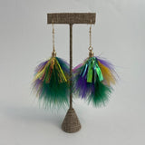 SongLily Mardi Gras Feather Tinsel Earrings