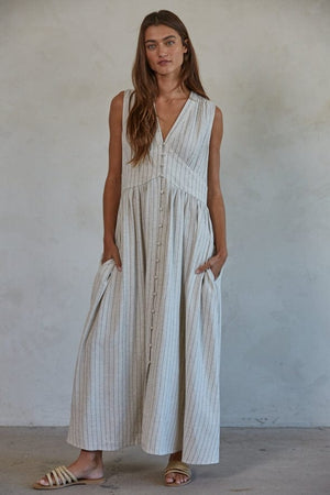 By Together Linen Striped Buttondown Maxi Dress