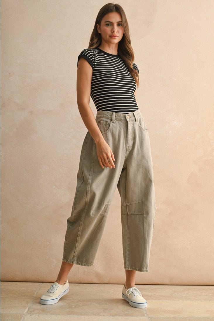 Miou Muse Ribbed Striped Cap Sleeve Bodysuit in Black/Stone - Little Miss Muffin Children & Home