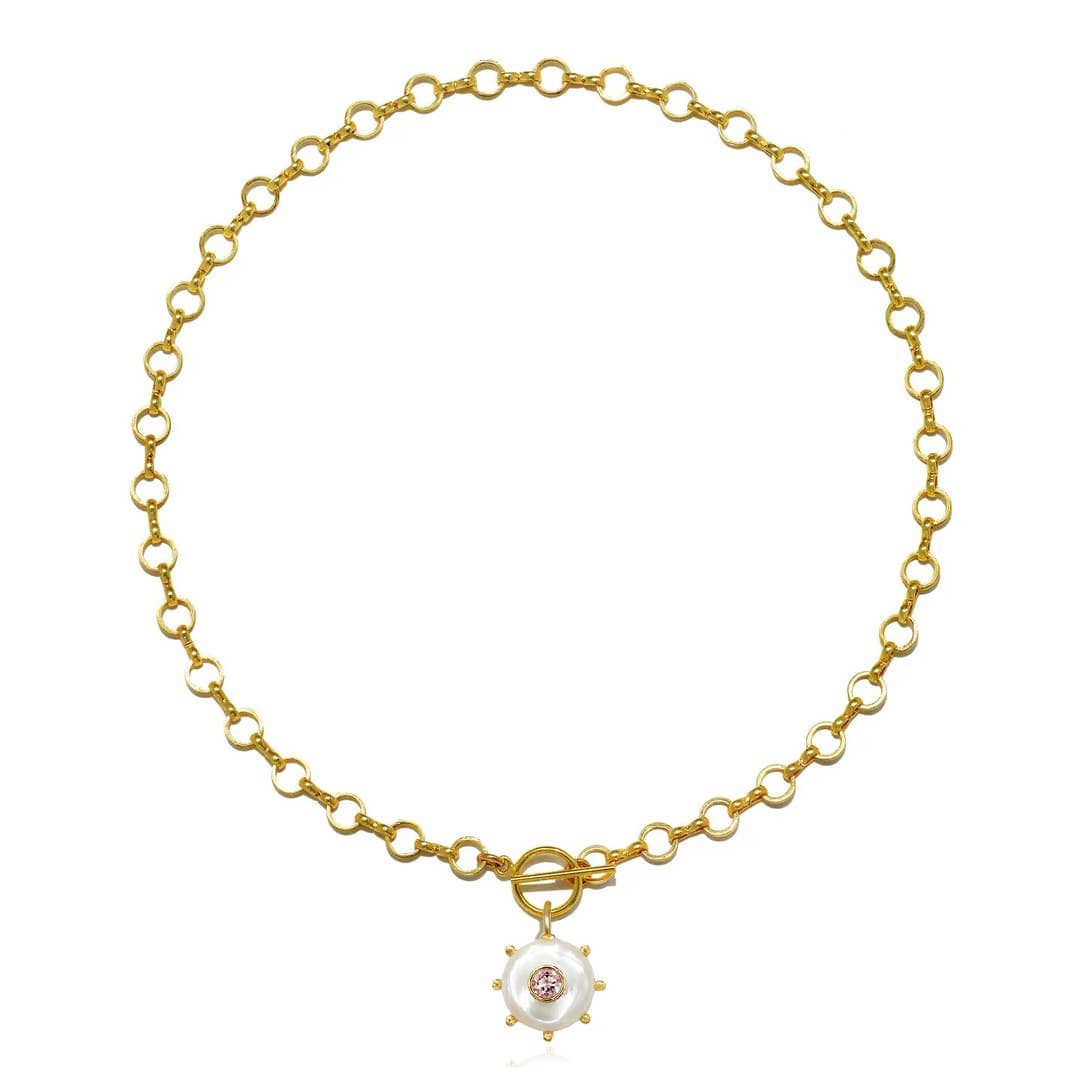 Beaded Pearl Toggle Necklace-Morganite