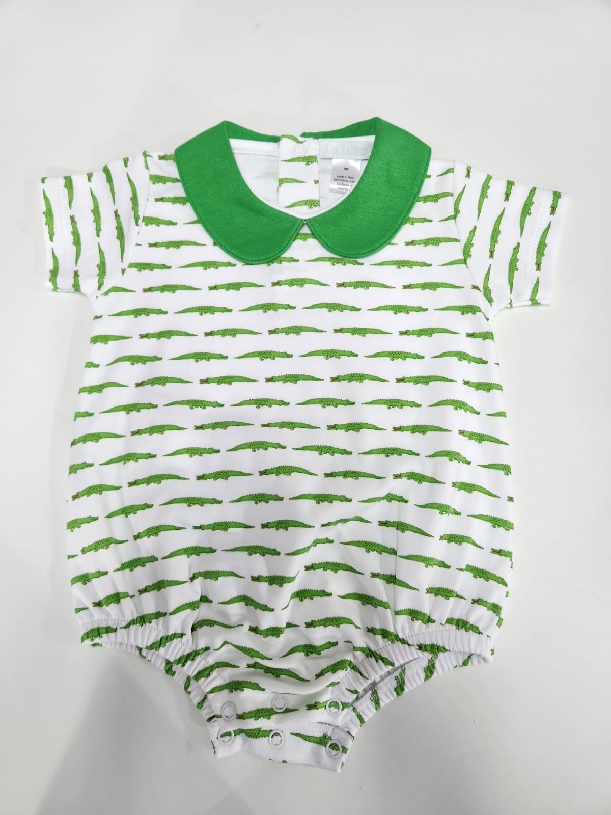 Lulu Bebe Lulu Bebe Alligator Print Short Sleeve Noah Bubble with Collar - Little Miss Muffin Children & Home