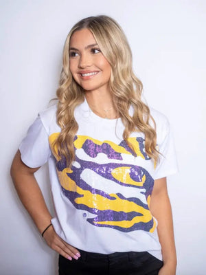 Bomb Designs Sequin LSU Eye of the Tiger Tee