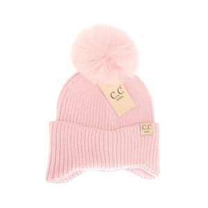 C.C Beanie Kids Ear Flap Pom Beanie in Pink