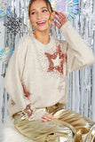 Vine & Love Star Sequin Detail Crew Neck Knitted Sweater Top