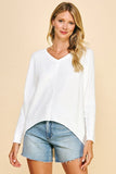 Pinch Dolman Sleeve V-Neck Sweater in Ivory