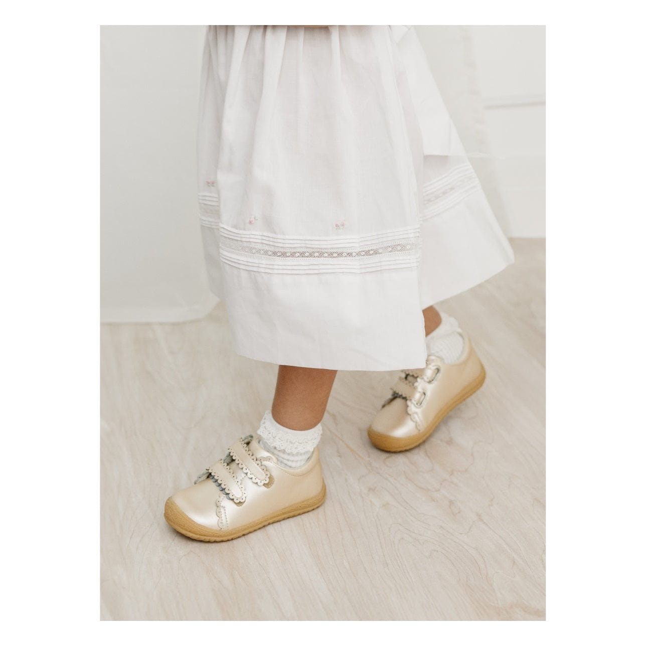 L'Amour Shoes L'Amour Marisa Scalloped Strap Sneaker in Champagne - Little Miss Muffin Children & Home