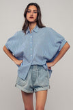 Urban Daizy Boxy Pinstriped Cuff Shirt in Blue & White