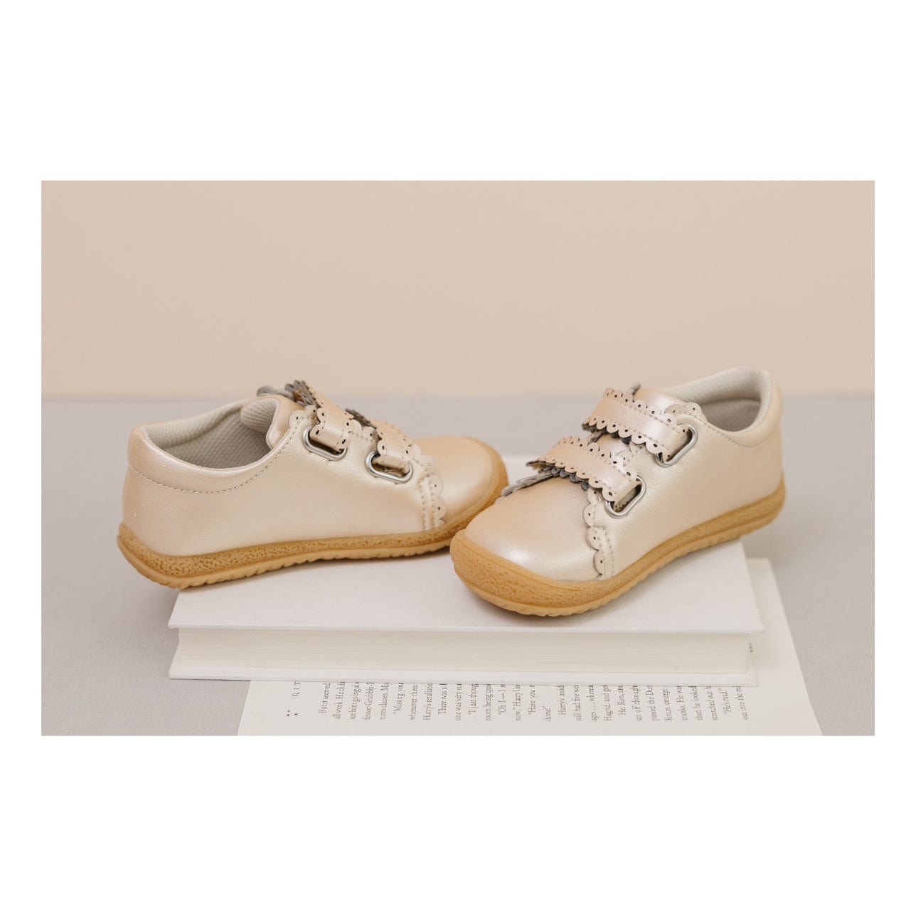 L'Amour Shoes L'Amour Marisa Scalloped Strap Sneaker in Champagne - Little Miss Muffin Children & Home