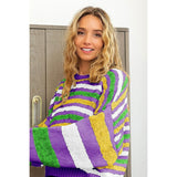 Ive Mardi Gras Striped Comfy Sweater in Purple Multi