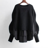 KooPros Crewneck Patchwork Combo Pullover Sweater in Black