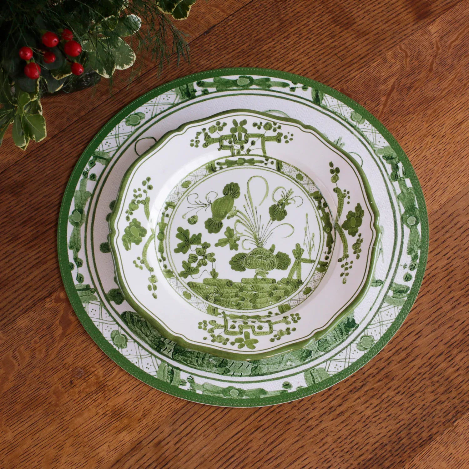 Vida Faenza 11" White & Green Dinner Plate Set of 4