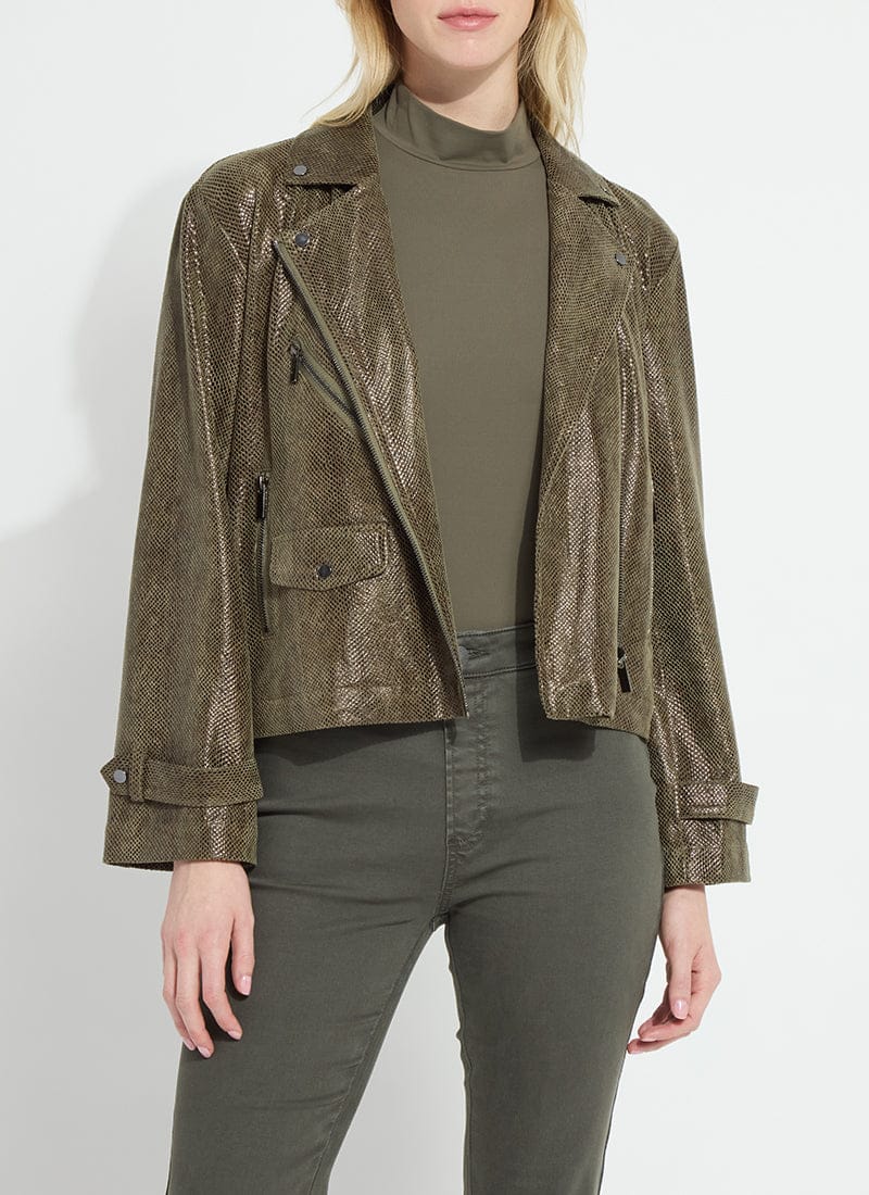 Emory Vegan Suede Moto Jacket in Woodland Snake