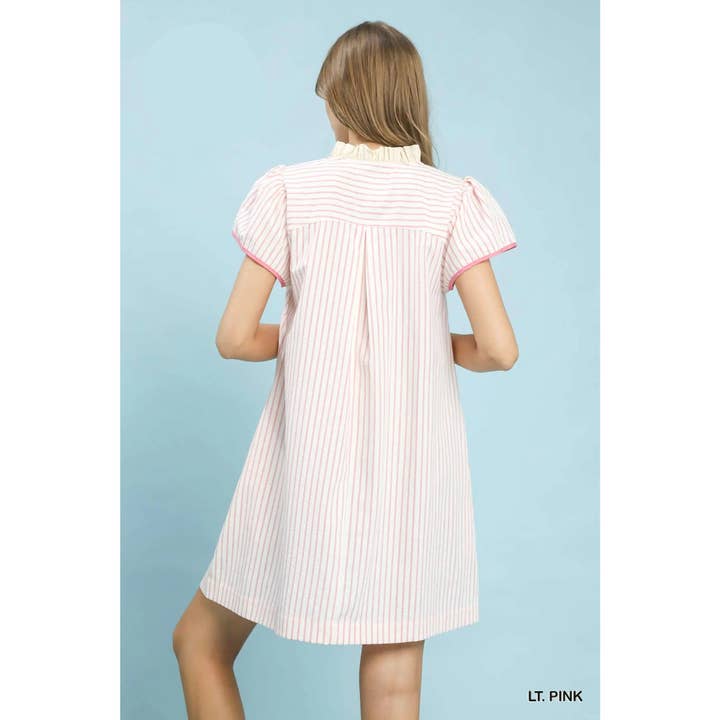 Striped Floral Applique Shift Dress