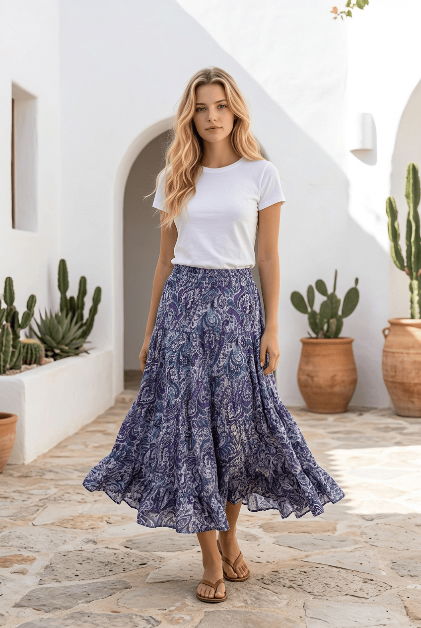 Purple/White Long Sequin Skirt