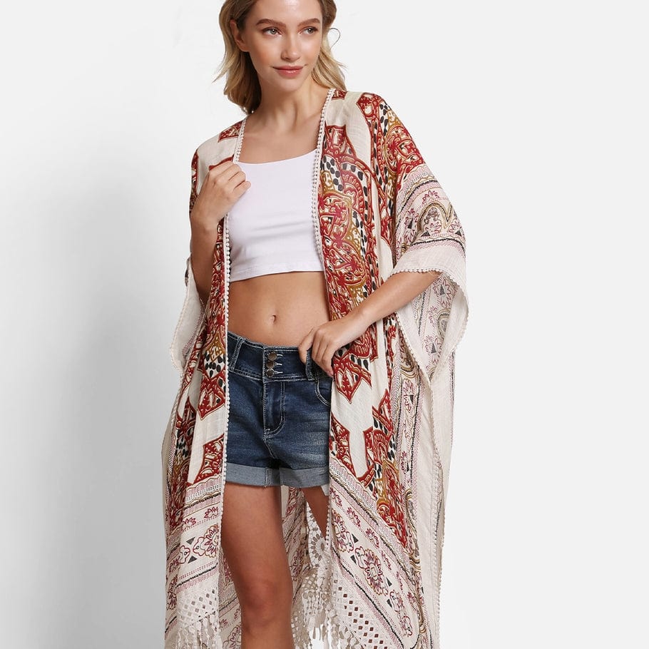 Fashion City Rust Mandala Print Kimono with Tassels - Little Miss Muffin Children & Home