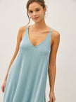 Ribbed V-Neck Center Seam Detail Knit Dress