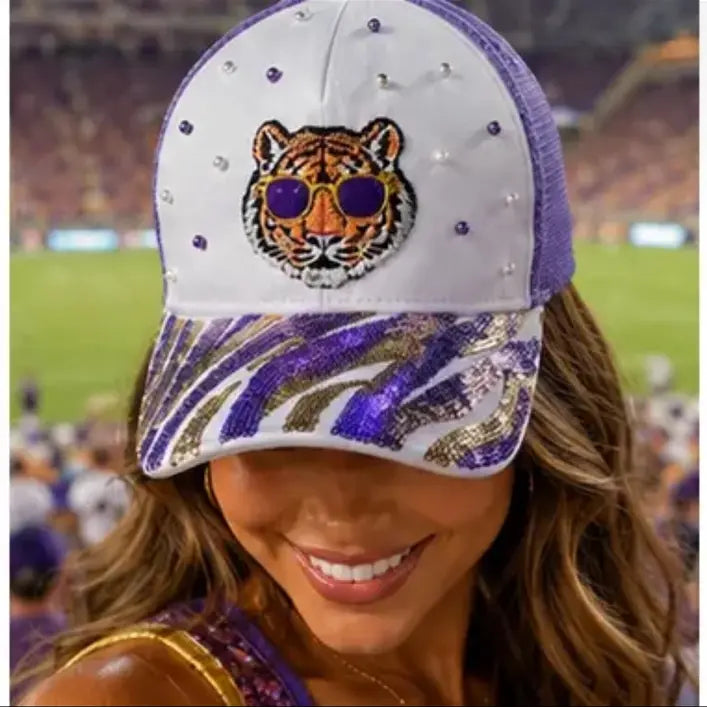 Sequin & Pearl Tiger Trucker Hat