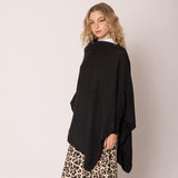 Long Sleeve Solid Color Poncho in Black