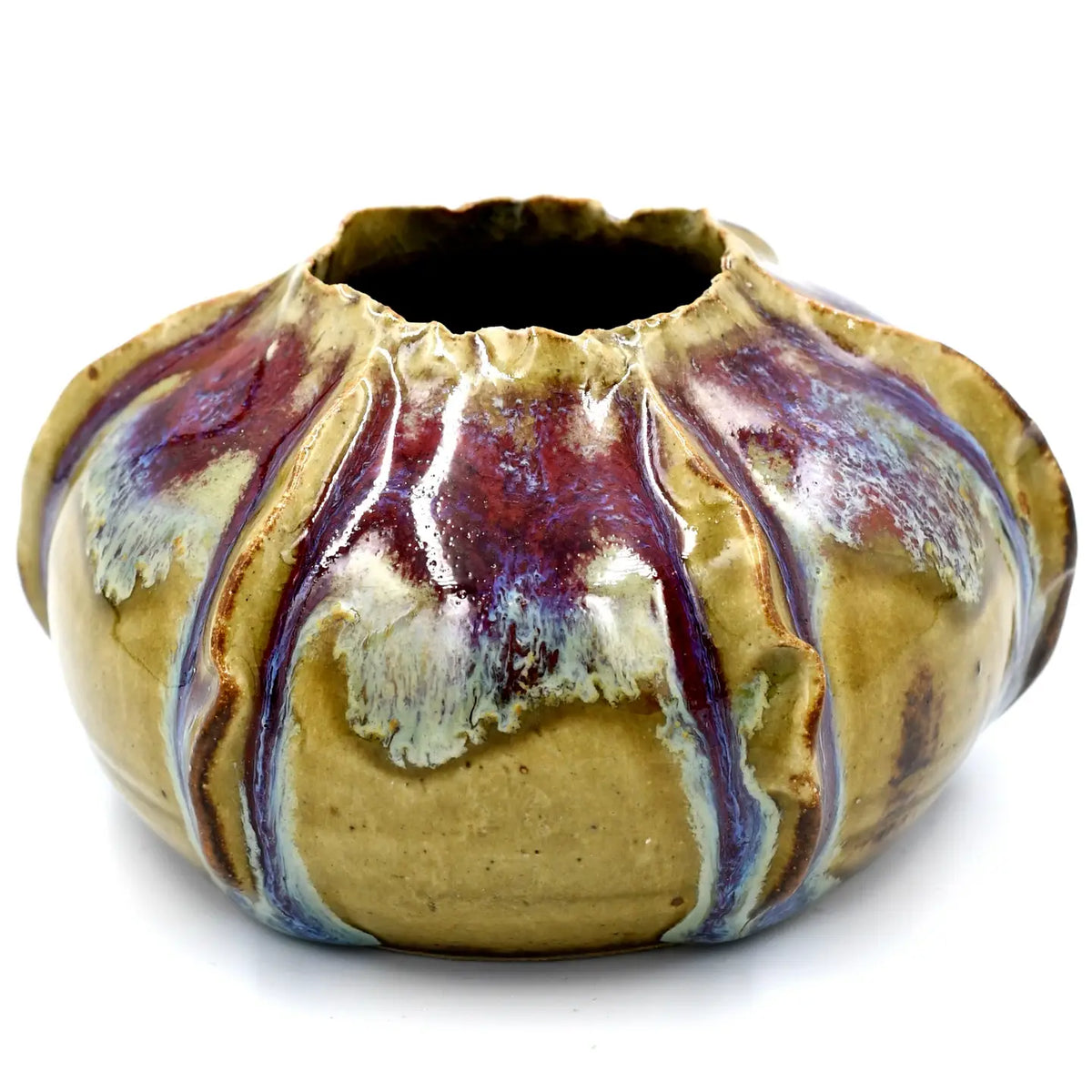 Small Rose Apple Plant Pot with Green Celadon Purple Effect