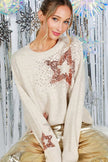 Vine & Love Vine & Love Star Sequin Detail Crew Neck Knitted Sweater Top - Little Miss Muffin Children & Home