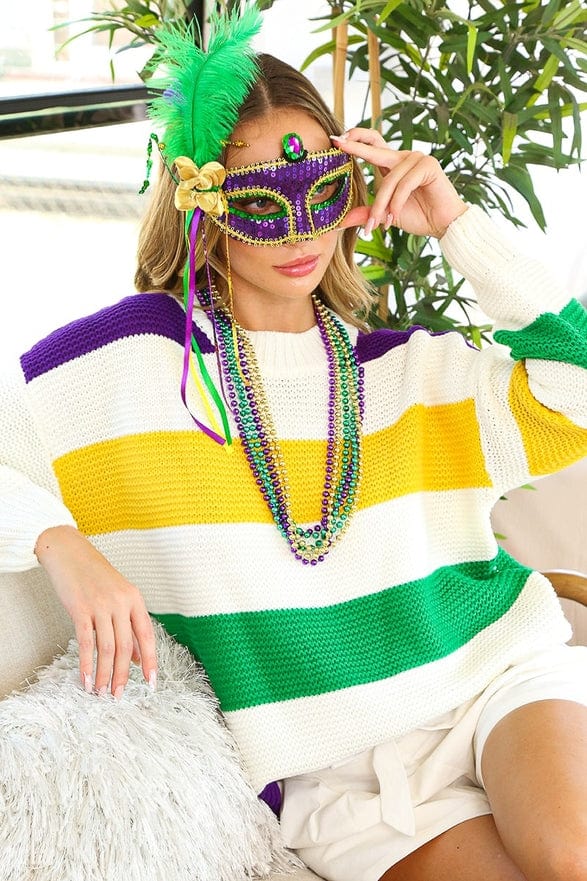 Vine & Love Vine & Love Mardi Gras Color Block Striped Sweater - Little Miss Muffin Children & Home