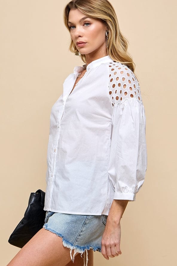 Cezele Cezele Lantern Sleeve Blouse in White - Little Miss Muffin Children & Home