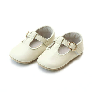 L'Amour Baby Girl Evie Mary Jane T-bar Crib Shoe in Light Beige