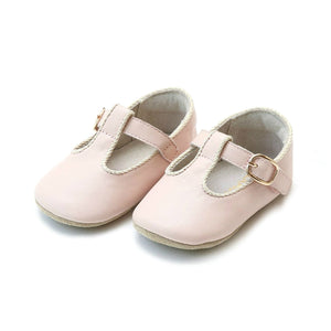 L'Amour Baby Girl Evie Mary Jane T-bar Crib Shoe in Blush Pink