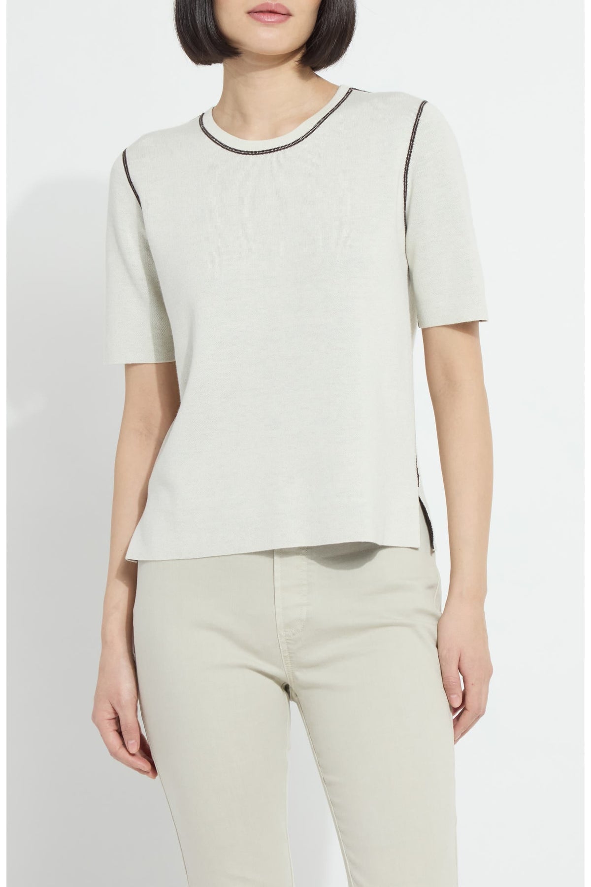 Odessa Reversible Knit Short Sleeve Tee in Refined Taupe/Double Espresso