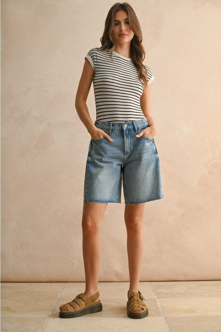 Miou Muse Ribbed Striped Cap Sleeve Bodysuit in Stone/Black - Little Miss Muffin Children & Home