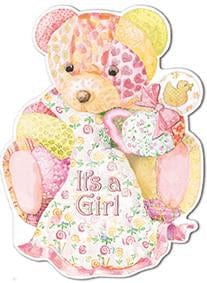 For Arts Sake For Arts Sake Shaped Bear New Girl Baby Greeting Card - Little Miss Muffin Children & Home