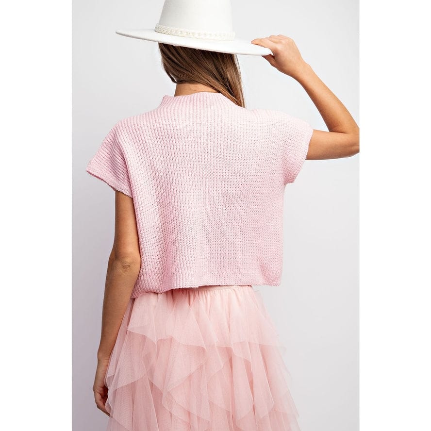 Sweet Generis Sweet Generis Drop Shoulder Rib Knit Short Sleeve Sweater in Light Pink - Little Miss Muffin Children & Home