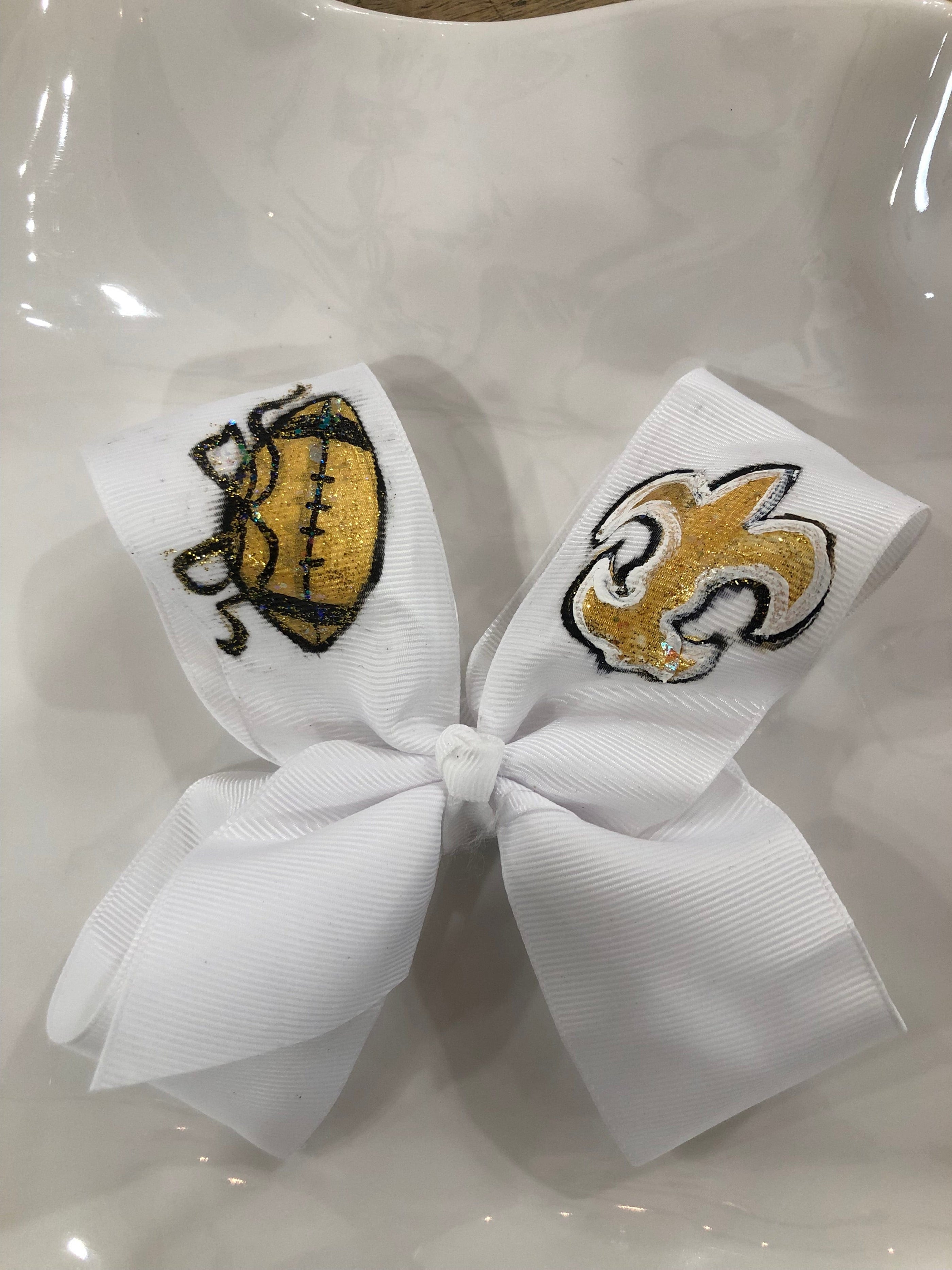 Heidi Davis Bows Saints FDL & Football Hand Painted Bow Double Glitter - Little Miss Muffin Children & Home