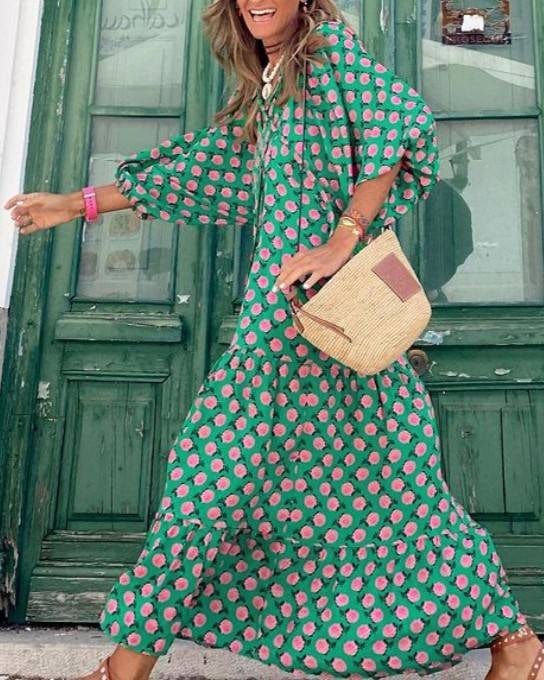 Rosa Clothing Rosa Clothing Bohemia Floral Balloon Sleeves Loose Flare Swing Dress - Little Miss Muffin Children & Home