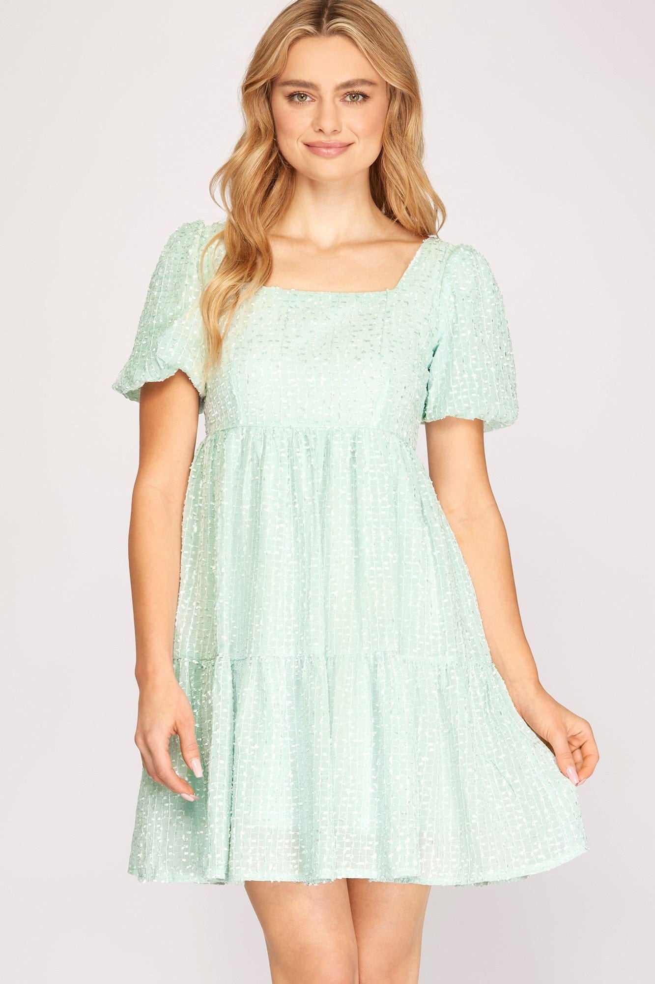 She & Sky Square Neck Tiered Babydoll Dress She & Sky Square Neck Tiered Babydoll Dress