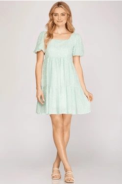 She & Sky Square Neck Tiered Babydoll Dress She & Sky Square Neck Tiered Babydoll Dress